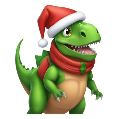 Dinosaur dressed up as Santa Clause with an elf on its shoulder sticker
