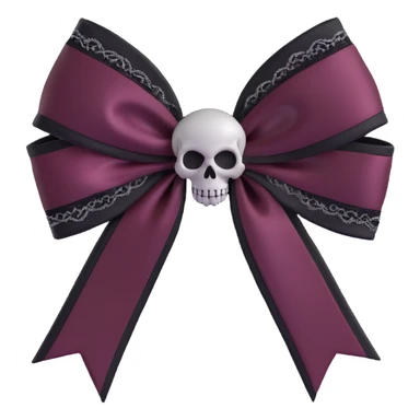 gothic bow, dark maroon satin, black lace trim, silver skull charm, moody and elegant sticker