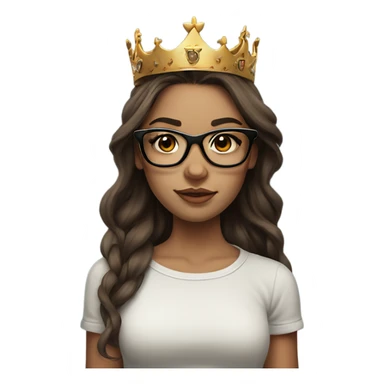 Hyperrealistic beautiful  girl, wearing a crown and glasses with tattoos, with long brown hair  sticker