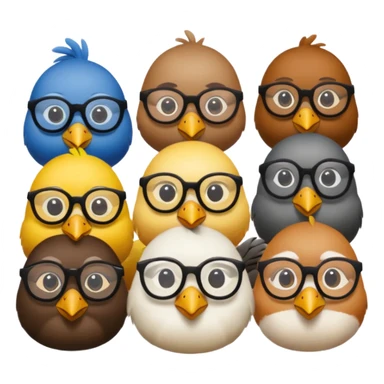 Create a Emoji in which birds are together coding birds should have a specs on eyes sticker
