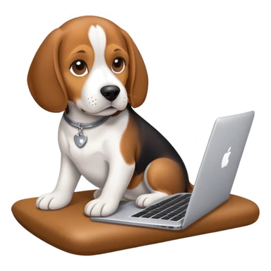 a beagle typing on a laptop sticker