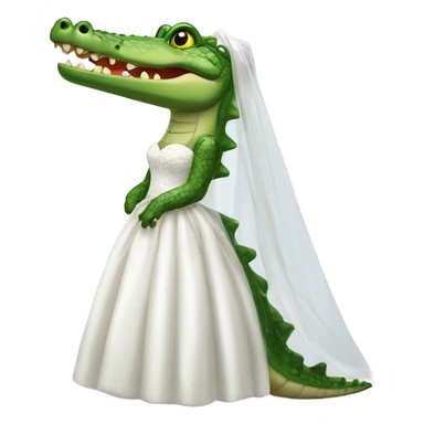 Crocodile wearing a wedding dress with white veil sticker