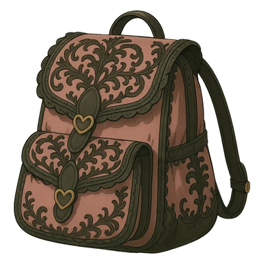 Remove the background, keep only the pink and black gothic backpack in Ghibli style, ornate details, lace, elegant, whimsical, soft lighting, with no background sticker