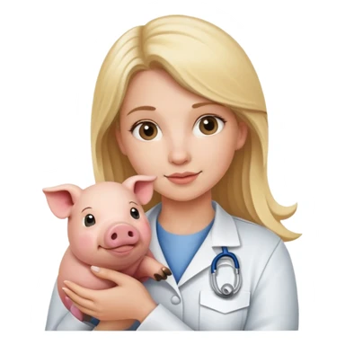 Female blonde vet holding a pig sticker