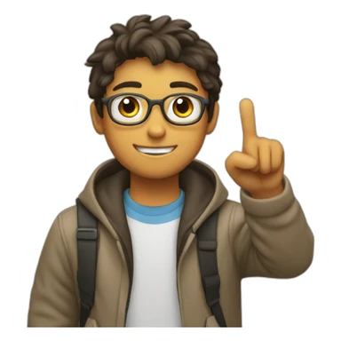 Student showing his hand fingers up to search box sticker