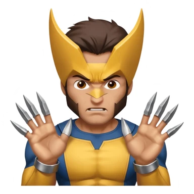 Make a man with brown eyes wearing a wolverine costume, with claws on his hands, who is wondering? sticker