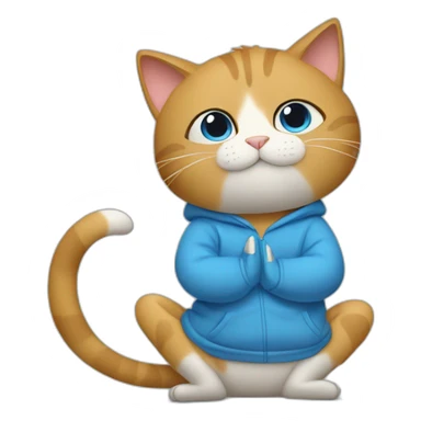 Cat doing yoga with a blue sweatshirt on sticker