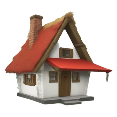 small white cabin with red half-timbering and thatched roof sticker