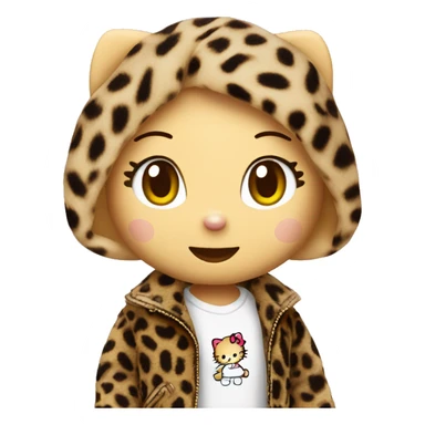 hello kitty plushie with a leopard jacket  sticker