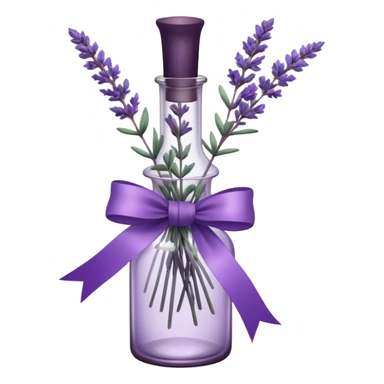 A vintage glass bottle, filled with delicate lavender stems in varying shades of soft lilac and deep aubergine, is adorned with a hand-dyed violet ribbon tied into a gentle bow. The light filters through the dusty glass, casting shadows of lavender sprigs onto the lace-covered surface, as if capturing a fleeting moment of serenity.






 sticker