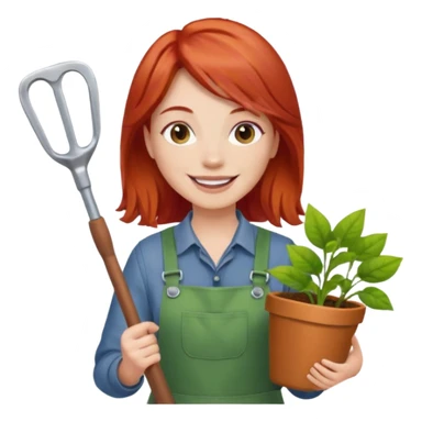 red hair gardener holding gardening tools sticker