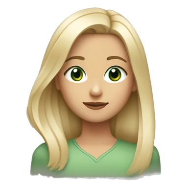 Girl with a round face dark green eyes and mid length hair brow hair with blonde highlights ￼ sticker