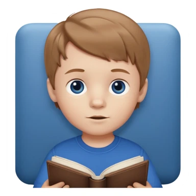 Light brown haired toddler boy with dark blue eyes with book indoors sticker