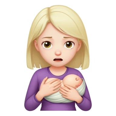 girl with strained facial expression, discomfort, holding stomach, constipation sticker