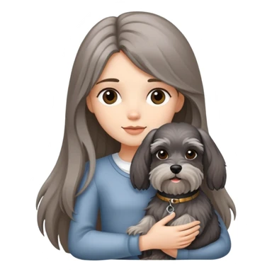 Black long-haired girl holding Schnauzer sticker
