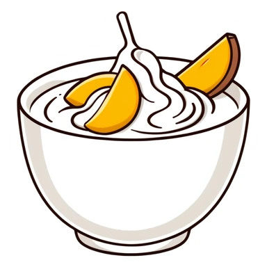 bowl of yogurt with fresh mango slices on top sticker