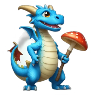  Cute Blue dragon NO ears wearing a mushroom cap carrying a stick in one arm standing on two legs sticker