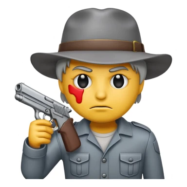  a tired unhappy emoji holding the gun on you sticker