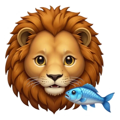  A lion eating a fish, feeling sad because it’s too small, portrait sticker