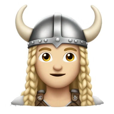 viking with long blonde hair and braids, white skin, wearing helmet with horns sticker