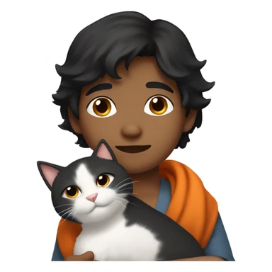 Black haired Indian boy with long fur orange and white cat cuddling sticker