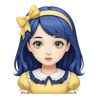 sweet lolita with dark blue hair, gray eyes, white skin, wearing a yellow dress sticker