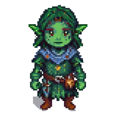 dark green firbolg character, pixel art, emoji size sticker