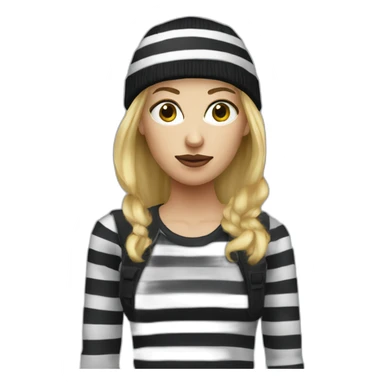 bank robber blonde woman with black beanie hat eye mask and striped shirt sticker