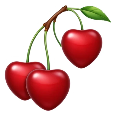 A pair of cherries emoji made of polished silver chrome, smooth rounded shapes, glossy metallic finish, soft highlights and reflections, cute proportions, iOS emoji style, centered, clean white background, no text sticker
