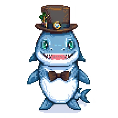 pixel art shark, monocle and tophat sticker