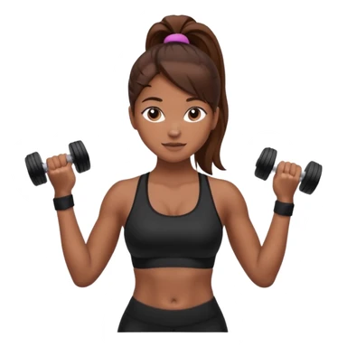 beautiful girl with brown hairs in sport wear in her hands is dumbbells sticker