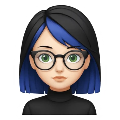 A girl with black-blue hair, square glasses and dark green eyes, wearing black clothes  sticker