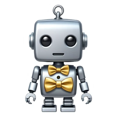 A tiny decorative robot charm with a bow tie, representing a non-essential AI accessory sticker
