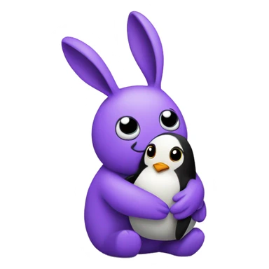 Purple bunny with floppy hugging a penguin sticker