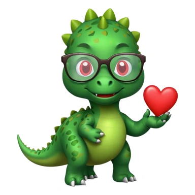 dinosaur in glasses holding hearts sticker