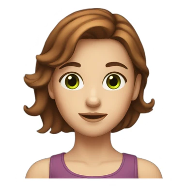 A girl with brown hair, green eyes, and red cheeks sticker
