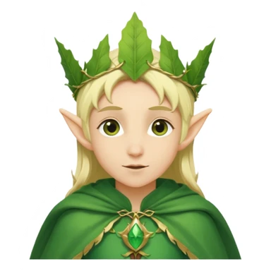 Forest Elf – elegant green skinned elf with leaf crown and cloak, blonde hair sticker