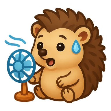 Hedgehog with a fan, emoji style sticker