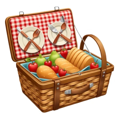 Picnic basket with red checkered cloth and filled with delicacies sticker