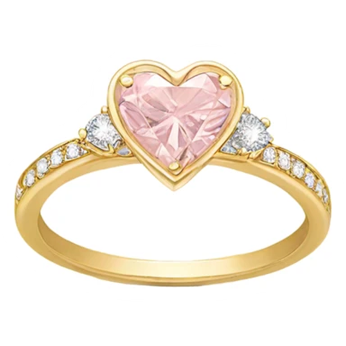 Gold engagement ring with light pink heart diamond  sticker