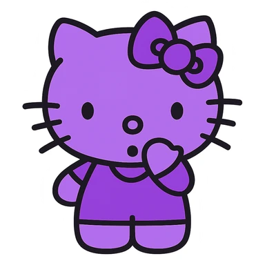 Hello Kitty character, purple color, surprised expression, simple and iconic style sticker