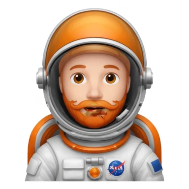 astronaut, white suit and helmet ,with orange beard sticker