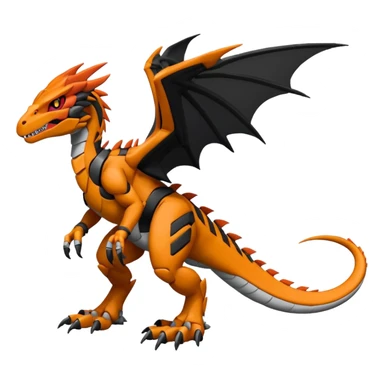 Cool Edgy Black Orange Digimon-Fakemon-Guilmon-Velociraptor-Dragon-Mecha full body sticker
