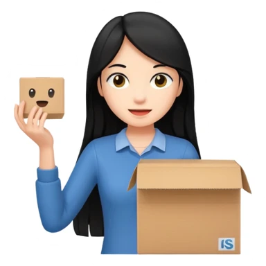 long black haired woman holding cardboard box sticker