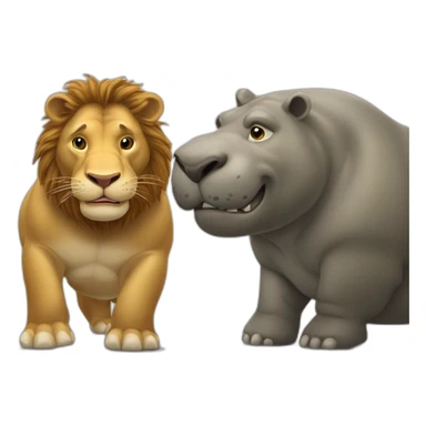 Hippopotame et lion entrain de se battre sticker