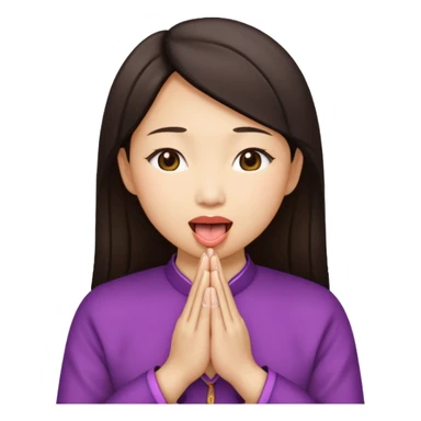 Asian lady with praying hands and sticking her tongue out  sticker