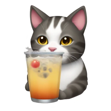 cat drinking boba sticker