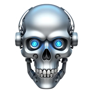 robotic skull with mechanical details and glowing eyes sticker