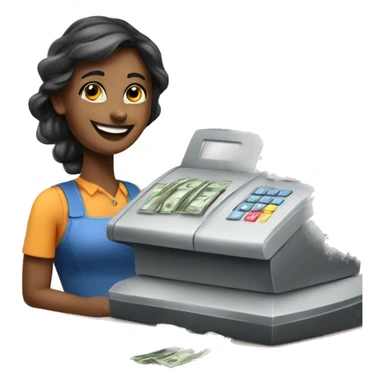 happy cashier with cash register sticker