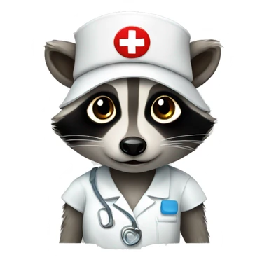 Wild cute raccoon wearing nurse hat sticker